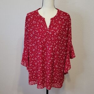 Timeson Red Floral Women's Top Size XL